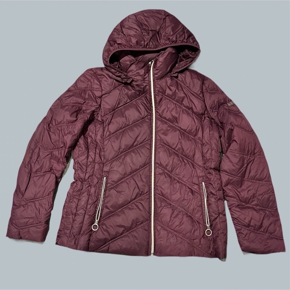 Michael Kors Women's Packable Down Fill Puffer Jacket Purple Insulated Zip large - Picture 1 of 12